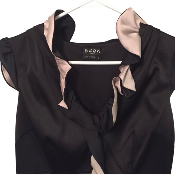 NWT BCBG PARIS BLACK AND CREAM RUFFLED COCKTAIL DRESS SIZE 8 - Picture 8 of 15
